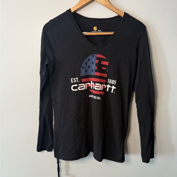 Carhartt Black Long Sleeve Shirt – Men’s Small, “Made in the USA” Flag Graphic - Picture 1 of 4